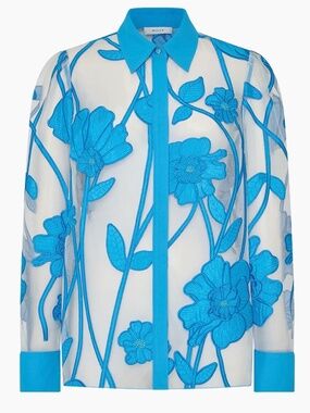 Milly Ashton grand Fleur Embroidered Blouse Blue Small